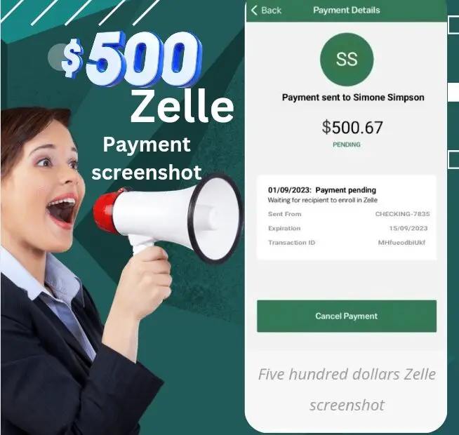 $500 zelle payment screenshot